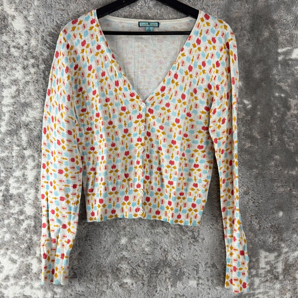 Louie Lucie Sz M Casual Button Cardigan Sweater Beige Long Sleeve V Neck Cotton